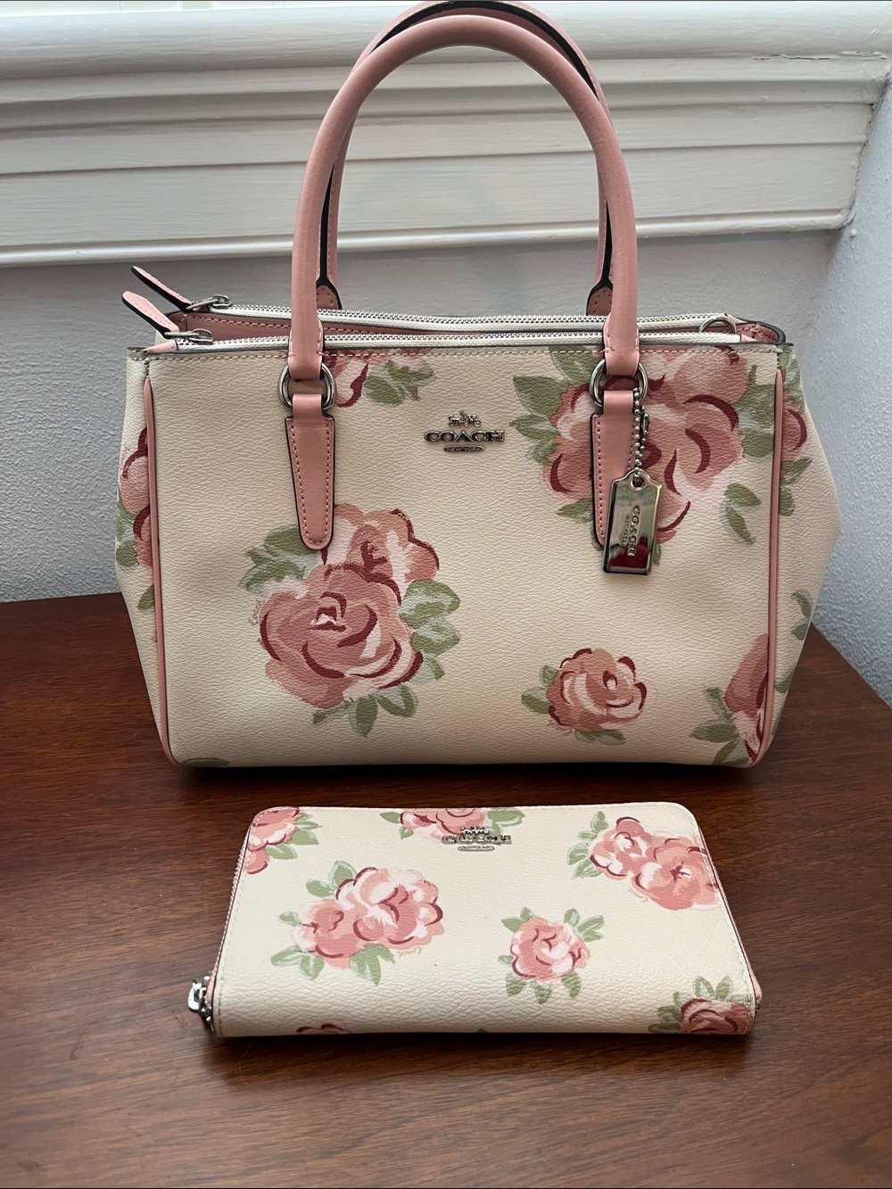 Coach Pink Roses Bag and Wallet